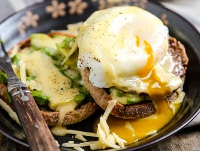 Sausage Avocado Benedict with White Cheddar Hollandaise